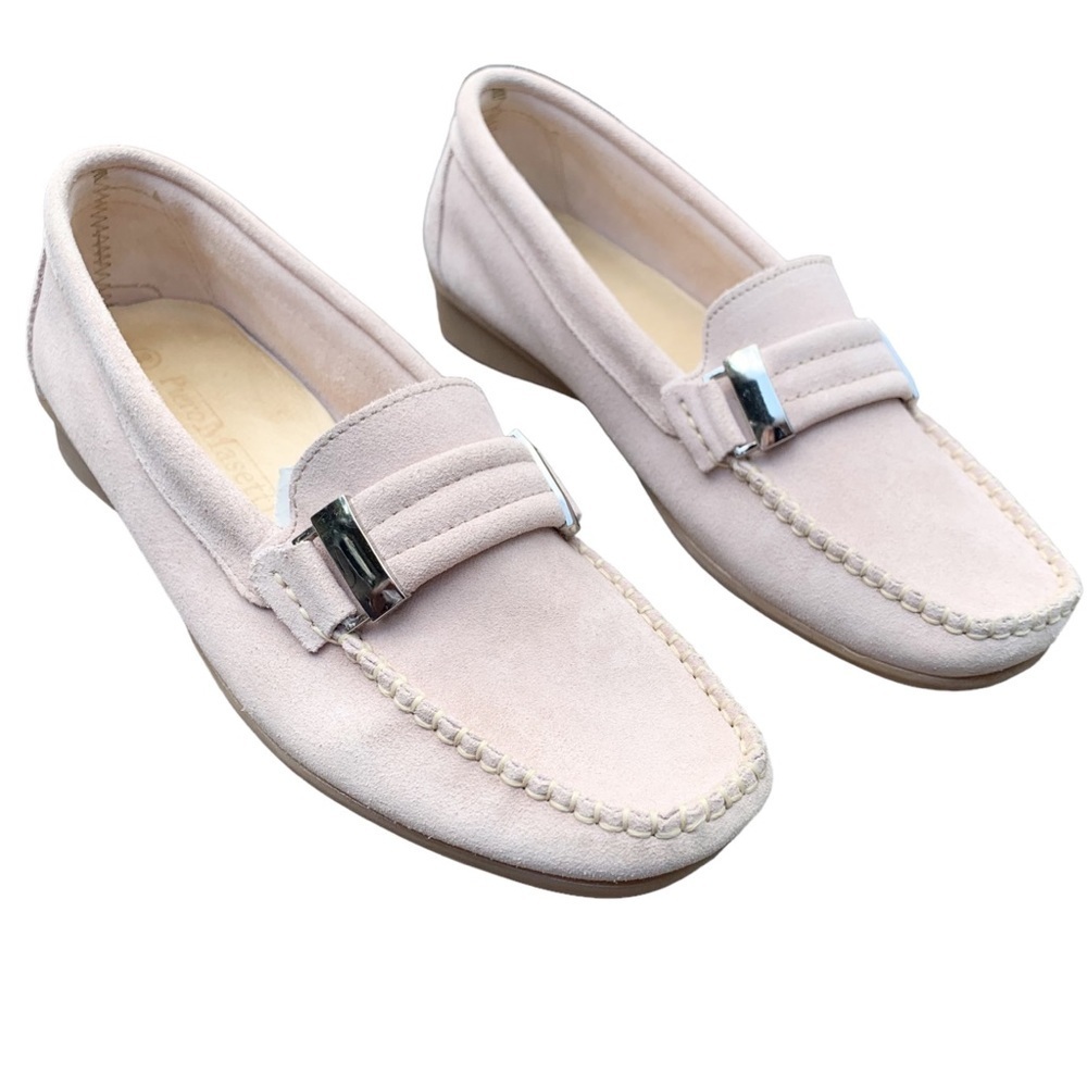 PIERRO MASETTI Kiowa Blush Pink Suede Moc Driving Loafers Shoes 39 US 8-8.5